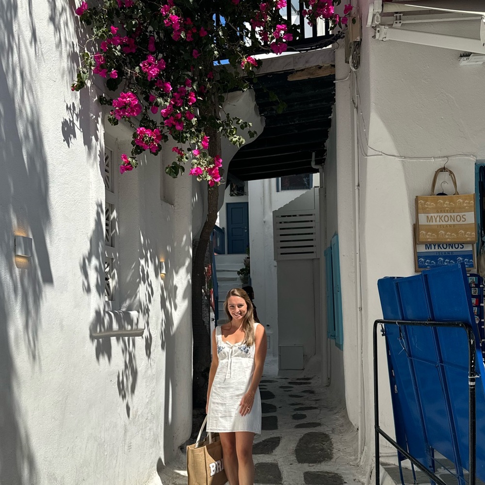 White-blue floral dress